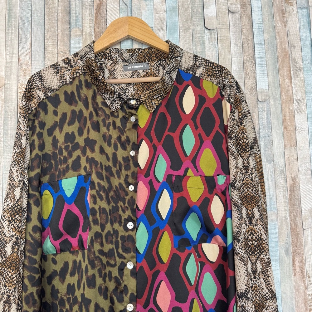 Alembika 20 22 Colorful Mixed Print Button Down Shirt Top Blouse Career Boho‎ 8